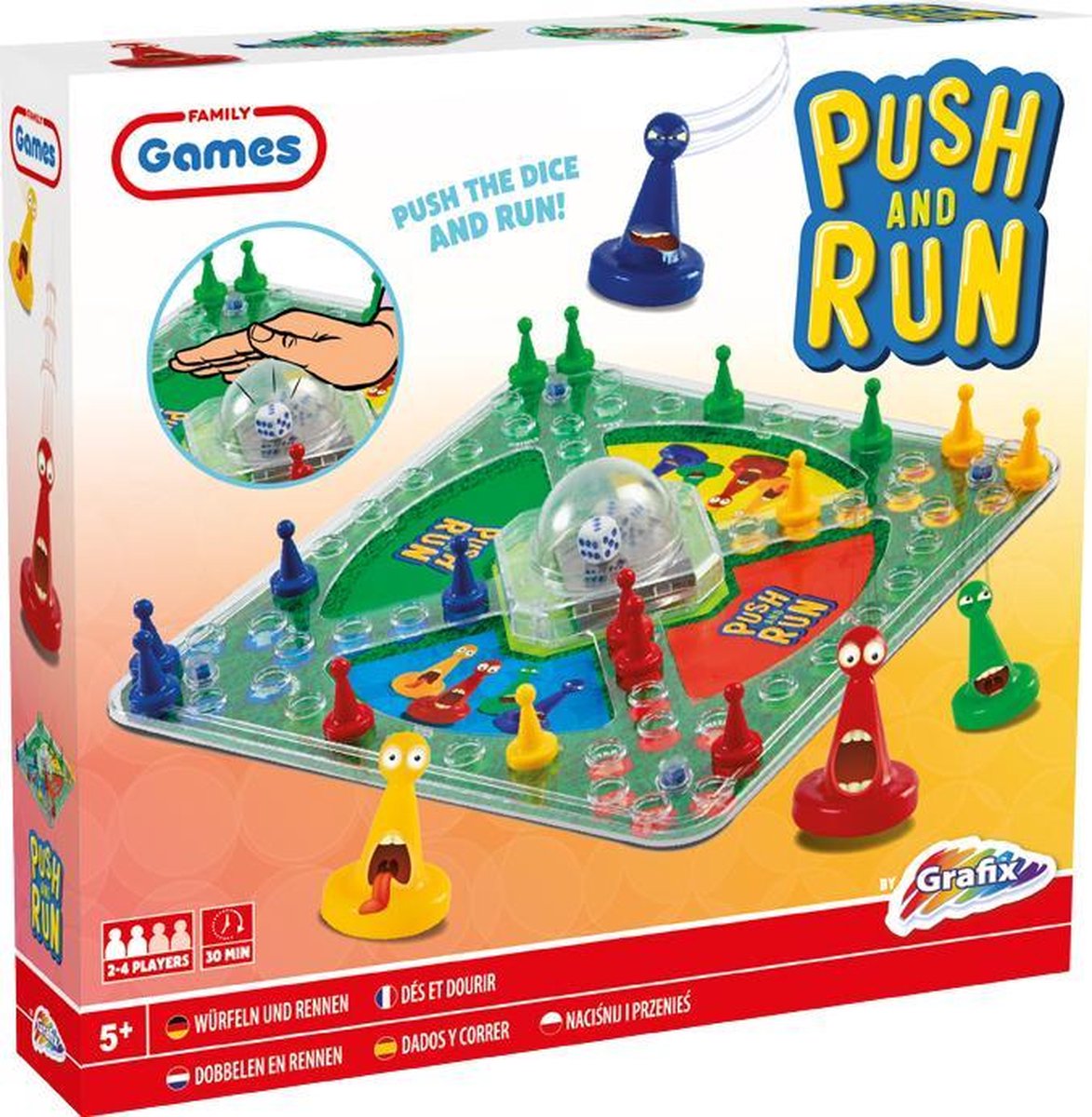 Grafix | Push and Run gezelschapsspel - Ludo variant | bordspel voor kinderen en volwassenen